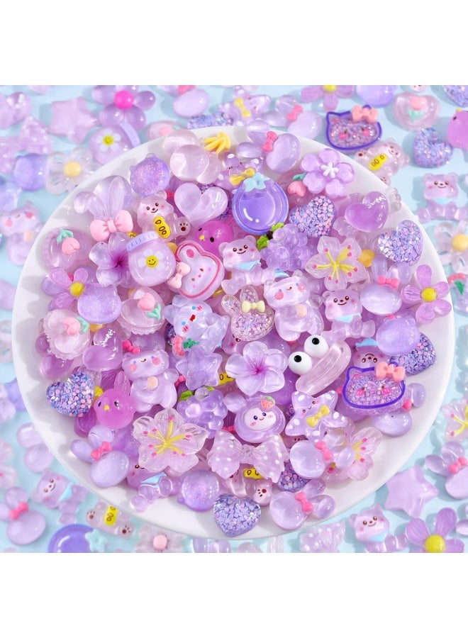 Peachjoy 60Pcs Purple Slime Charms Assorted Cute Jelly Embellishments, Random Bulk Flatback Resin Ornament Bear Rabbit Kawaii Slime Accessories for Phone Junk Case,Hairpins, Scrapbooking Crafting and DIY Decor - Image 1